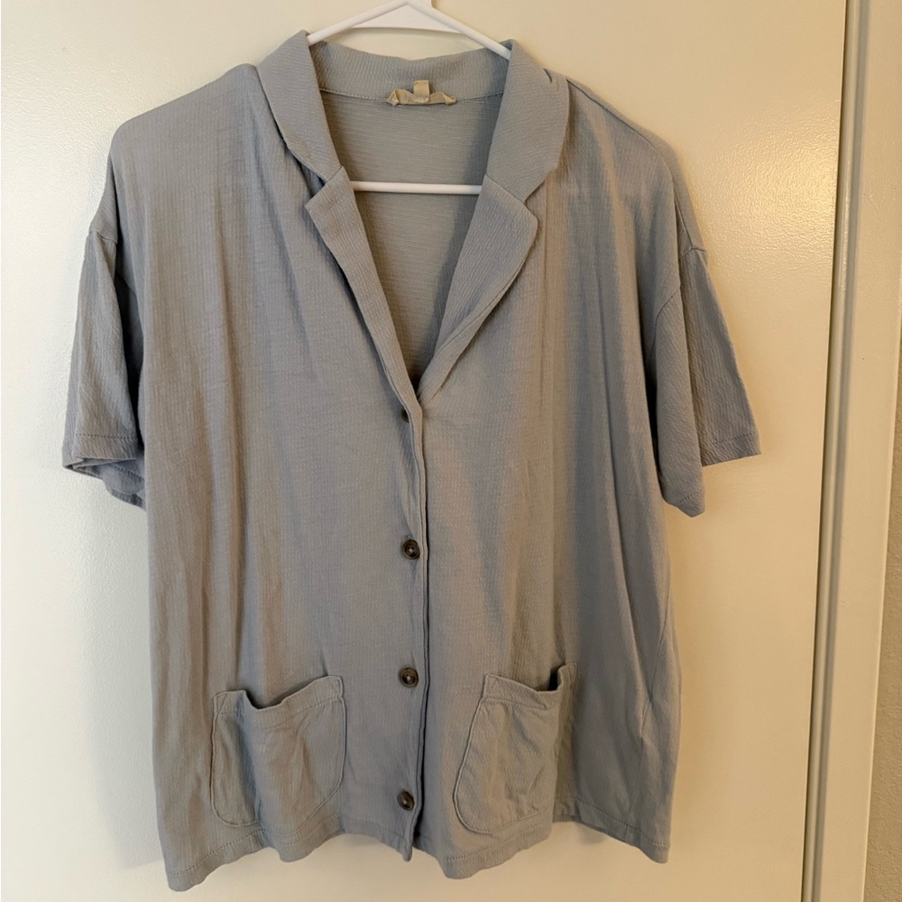 Blue Madewell Crop Camp Shirt